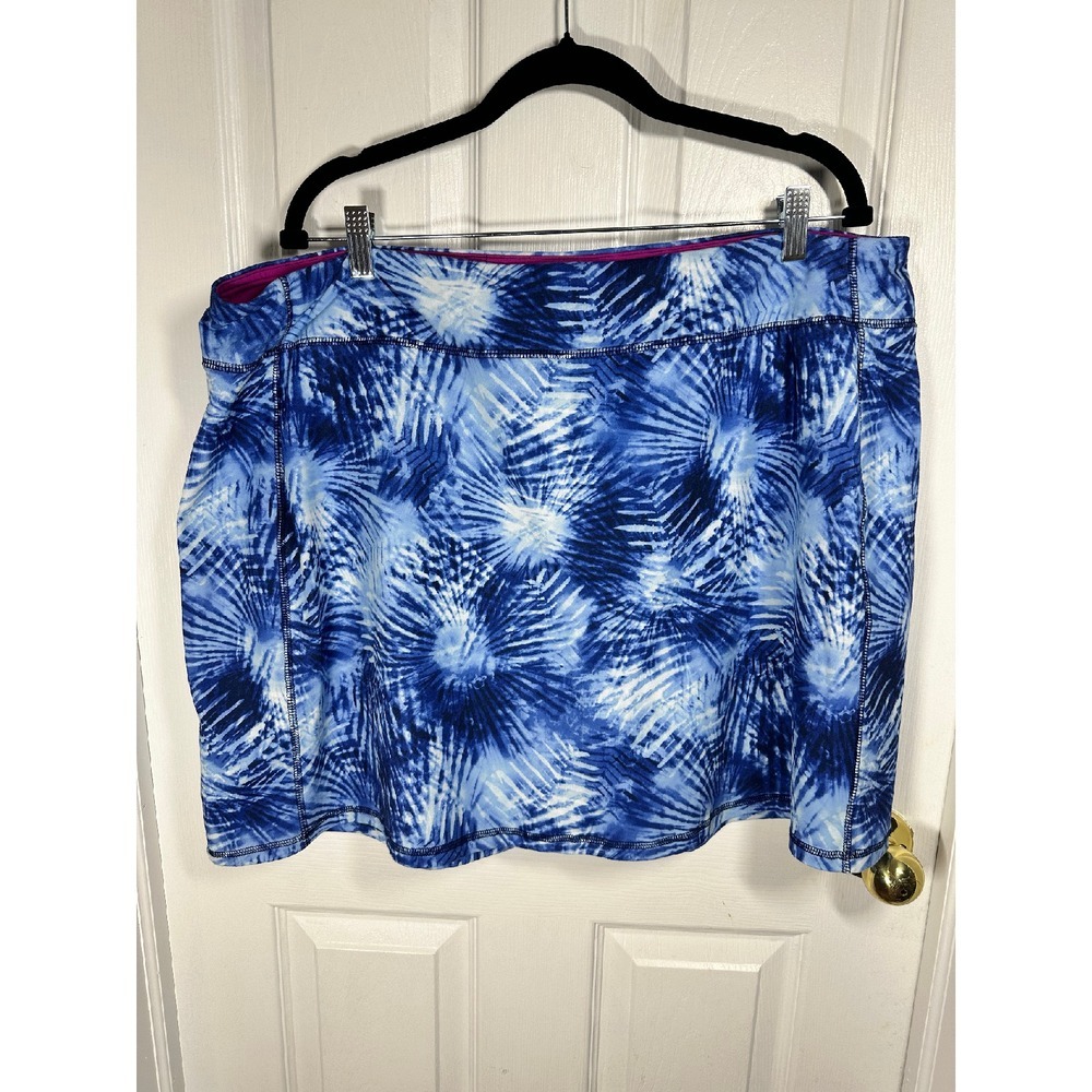 Lands' End Skort Athletic Skirt Blue White Print Activewear Plus Size 2X